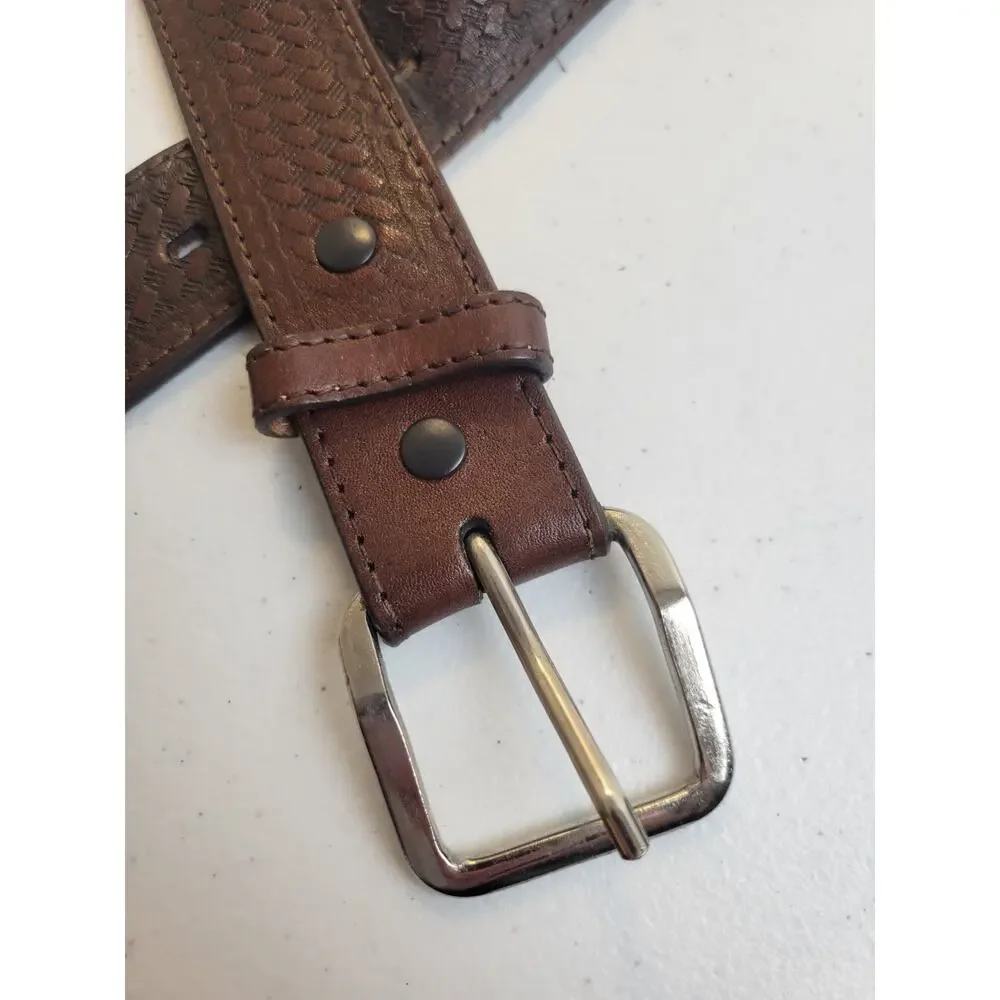 Nocona Brown Embossed Braided Zipped Pocket Inside Classic Belt Men's Size 38-40